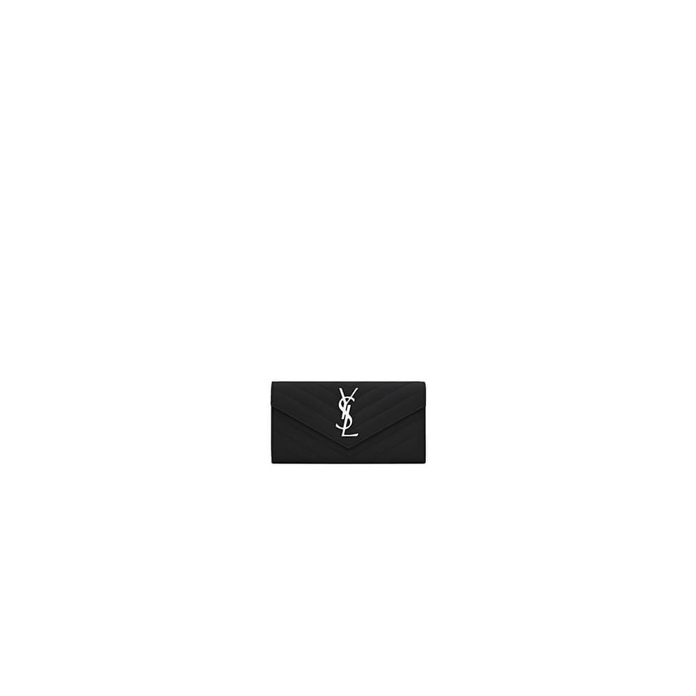 Black YSL CASSANDRE MATELASSE LARGE FLAP WALLET IN GRAIN DE POUDRE LEATHER